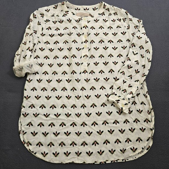 Ann Taylor LOFT Women MP White Oversized Popover Bug Print Blouse Top 1/4 Button - Picture 1 of 13